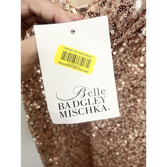 Badgely Mischka rose gold Cowl Back Swank Sequin Sheath Dress size 6 New NWT - Picture 4 of 8